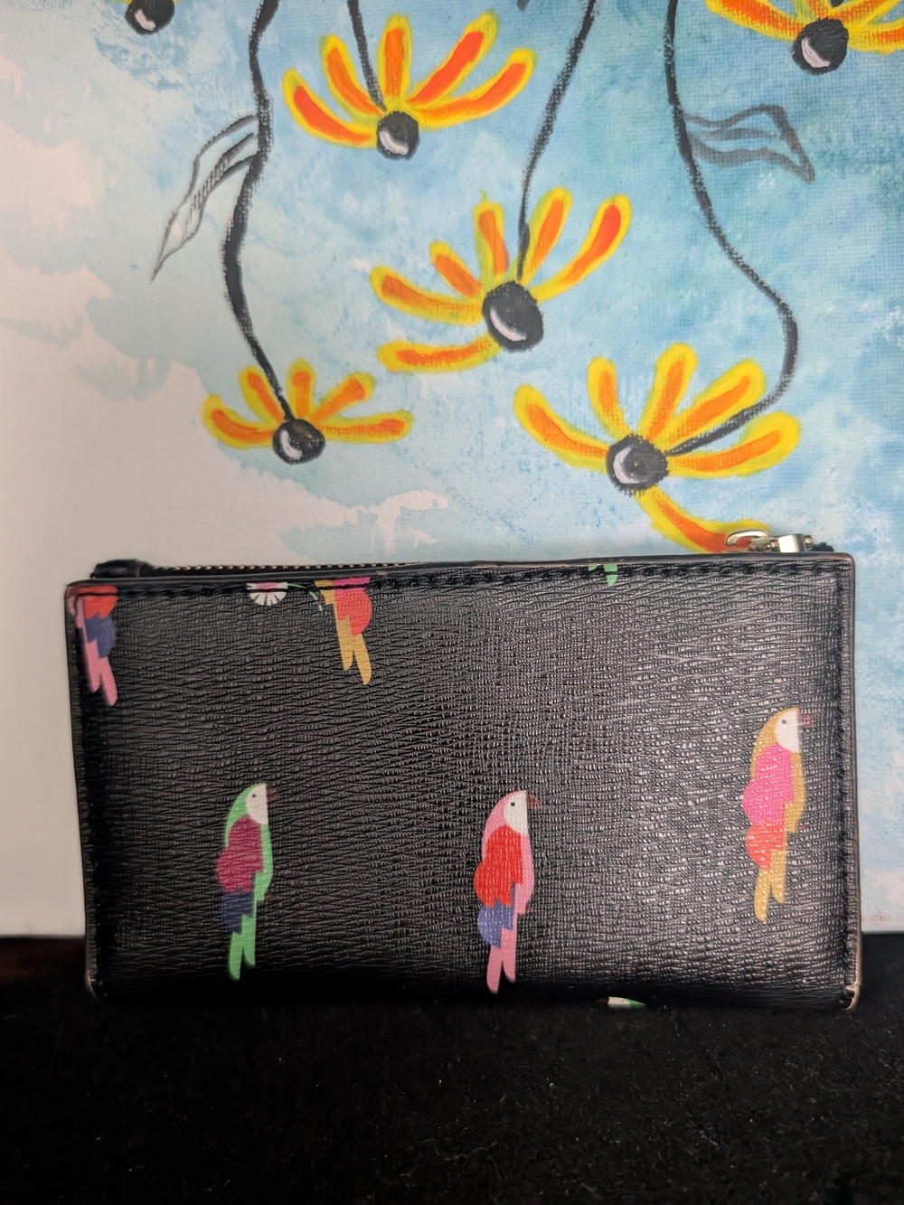 kate spade New York Black Parrot Print Zip Compact Wallet - Picture 2 of 6